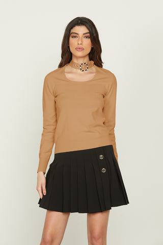 AMORE long sleeve neck sweater with strap and jewel buckle
