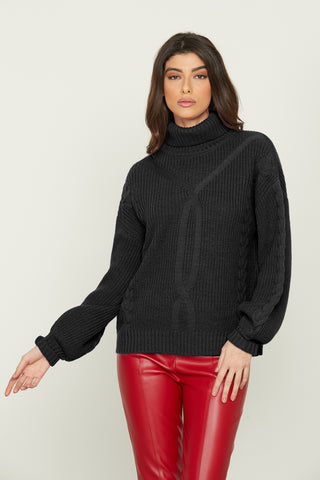 ARETUSA long-sleeved balloon-neck sweater with braided workmanship