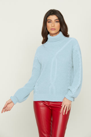 ARETUSA long-sleeved balloon-neck sweater with braided workmanship