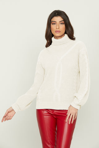 ARETUSA long-sleeved balloon-neck sweater with braided workmanship