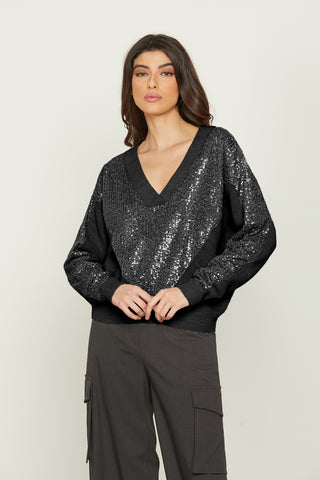 ARIZONAS long sleeve double v-neck sweater with sequin inserts
