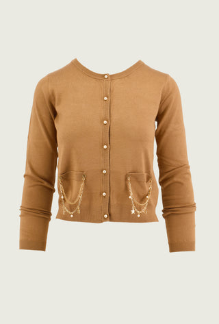 ASTERIA long sleeve cardigan with flaps plus chains with pendants plus pearl buttons