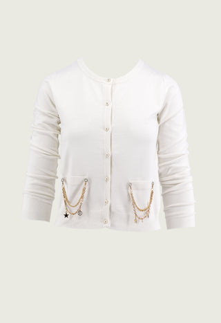 ASTERIA long sleeve cardigan with flaps plus chains with pendants plus pearl buttons