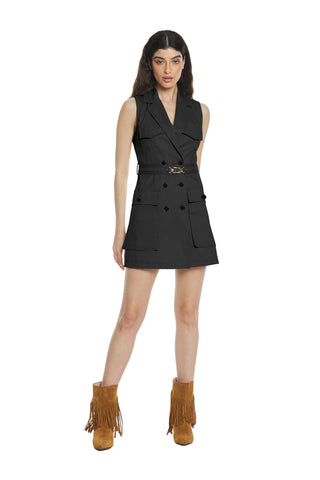 AURASI short double-breasted sleeveless dress with large pockets and belt