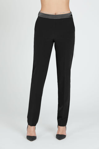 BEPOP high-waisted trousers with chain belt plus welt pocket and satin