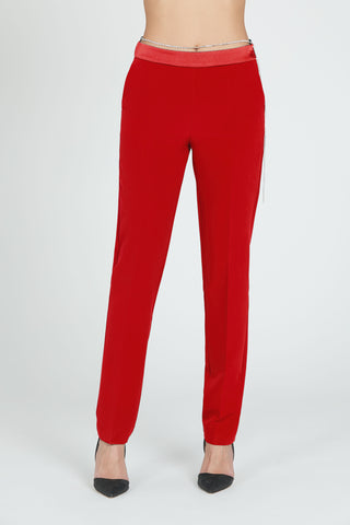 BEPOP high-waisted trousers with chain belt plus welt pocket and satin