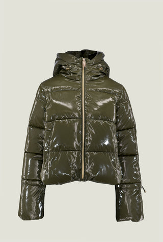 Piumino BRONZISA corto manica lunga con cappuccio più zip più coulisse