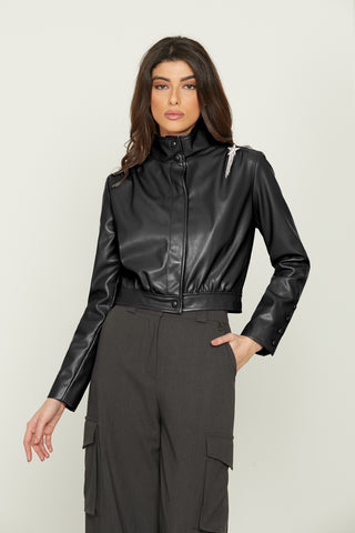 Giubbino CHI manica lunga con bottoni snap/arricci ecopelle