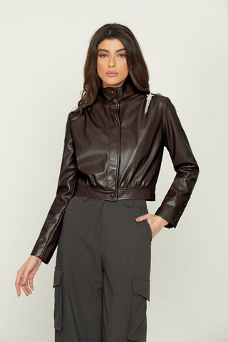 Giubbino CHI manica lunga con bottoni snap/arricci ecopelle