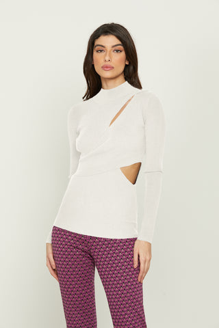 CLIO long-sleeved volcano neck shirt with multi-panel opening