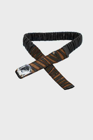 CONTAC belt with elastic plus cabochon plus faux leather animalier insert