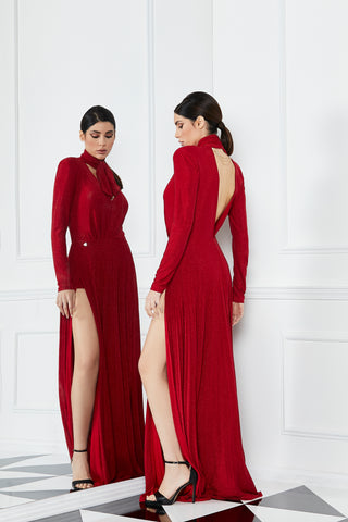 Abito NEKKARA lungo manica lunga più fiocco più catena dietro sc.profondo plisse' lurex