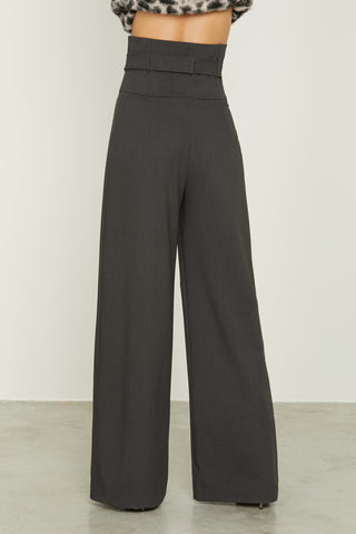 CAUS high-waisted palazzo trousers with peplum, belt and darts