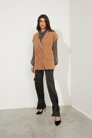 Cappotto gilet REBBY mezza manica aletta doppio petto con patte filato pelliccetta