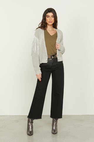ANGELAS long sleeve cardigan with braids and lurex fringes