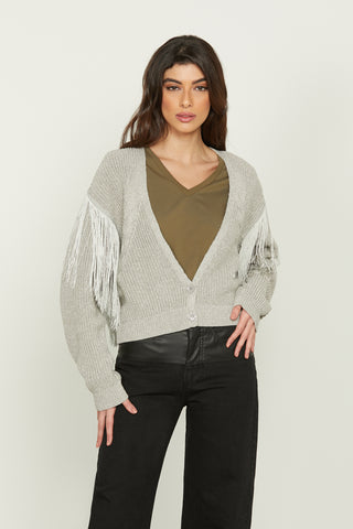 ANGELAS long sleeve cardigan with braids and lurex fringes