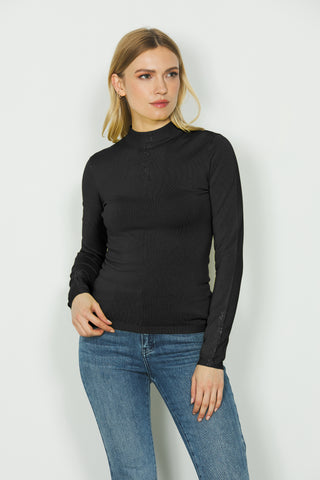 Maglia TERESINA manica lunga con colletto vulcano più strass