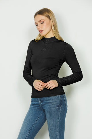 Maglia TERESINA manica lunga con colletto vulcano più strass