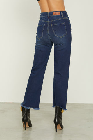 Jeans VICL vita alta crop 5 tasche sfrangiato denim