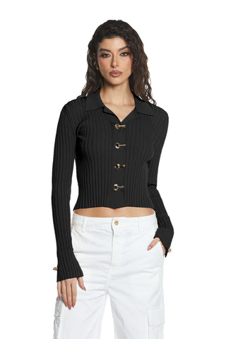 DIASPRO long sleeve ribbed cardigan with rings and hooks