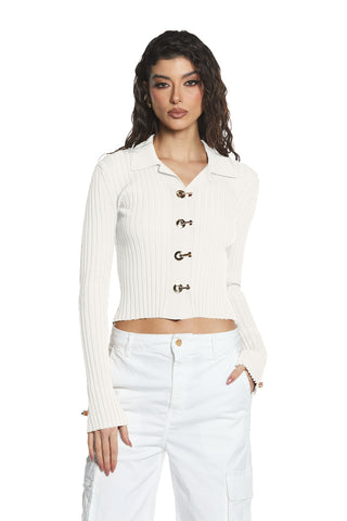 DIASPRO long sleeve ribbed cardigan with rings and hooks
