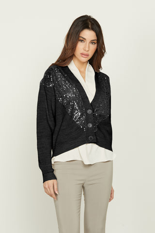 Cardigan DOLLY manica lunga con inserti paillettes