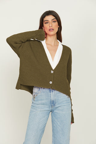 DUCHESSA long sleeve cardigan with lapel and jewel button