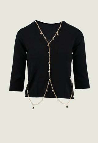 EOS 3/4 sleeve v-neck sweater with necklace and pendants