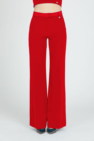 EVELIN high waist flared trousers with French pockets plus hook and satin
