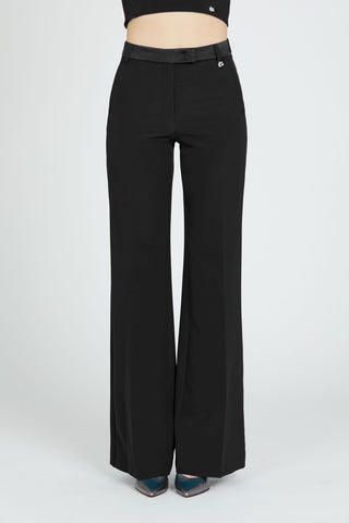 EVELIN high waist flared trousers with French pockets plus hook and satin