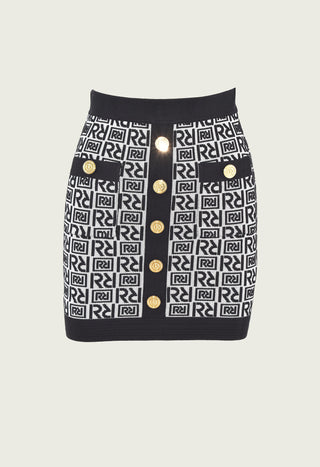 Gonna IFIGENIA corta jacquard logo con tasche più finta più bottoni