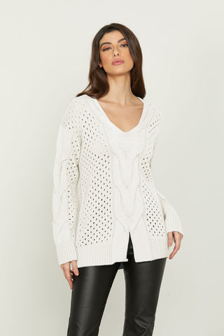 INFERI long-sleeved v-neck sweater with braids and mesh plus slit