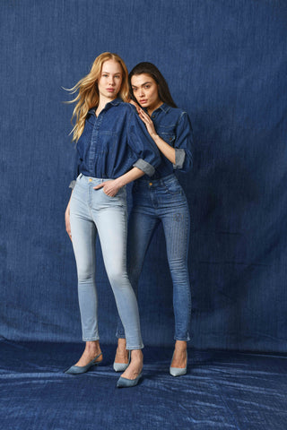 KATE_2 high waisted 4 pocket slim fit denim blue trousers