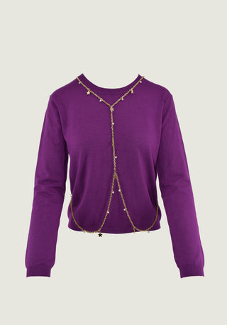 NIGHT long-sleeved crew-neck shirt with necklace and pendants