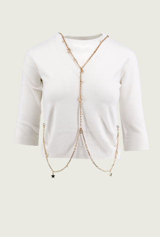 EOS 3/4 sleeve v-neck sweater with necklace and pendants