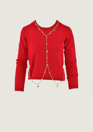 NIGHT long-sleeved crew-neck shirt with necklace and pendants