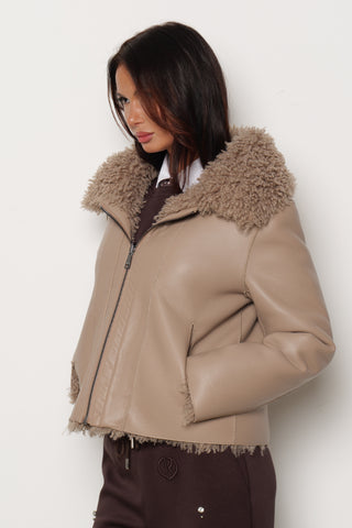 Pelliccia LOCIM eco manica lunga con inserti ecopelle più zip