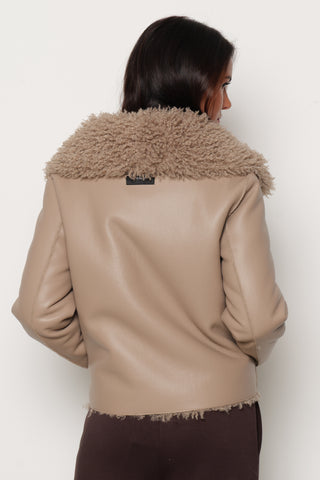 Pelliccia LOCIM eco manica lunga con inserti ecopelle più zip