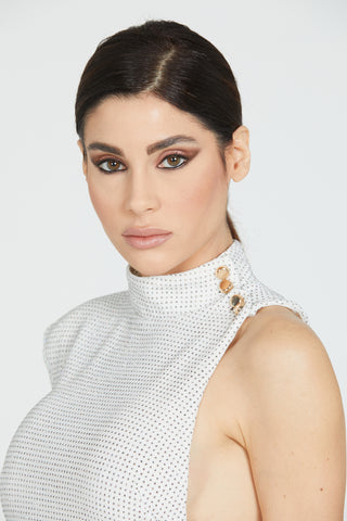 Abito TAGH colletto più bottoni apert.fianco glitter puntinato lurex