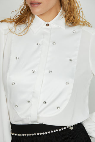 Camicia SEYSHELLES manica lunga con inserti di raso applicazioni strass