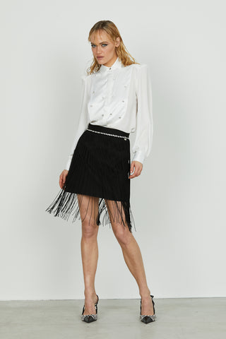 Camicia SEYSHELLES manica lunga con inserti di raso applicazioni strass