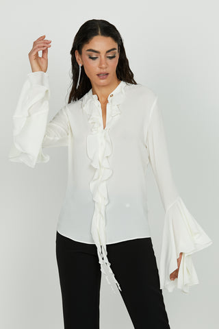Camicia FALESIA manica lunga volant con rouches