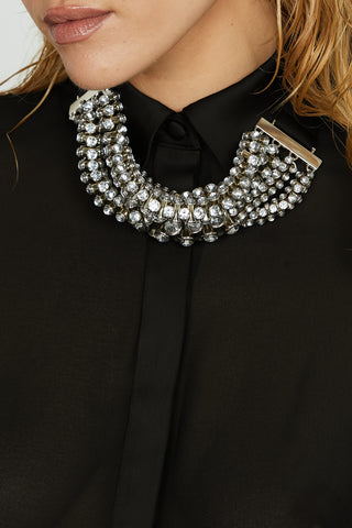 Camicia VULEC manica lunga polsini più collo raso più collana strass con fusciacca