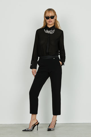 Camicia VULEC manica lunga polsini più collo raso più collana strass con fusciacca