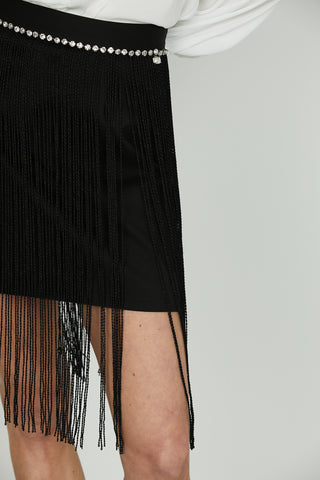 Gonna PALAWAN corta con frange più applicazioni strass vita