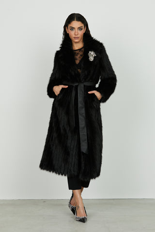 Ecopelliccia GHENTY manica lunga lunga più cintura più spille ecopelle