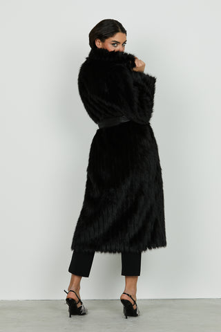 Ecopelliccia GHENTY manica lunga lunga più cintura più spille ecopelle