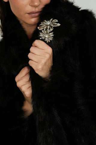 Ecopelliccia GHENTY manica lunga lunga più cintura più spille ecopelle