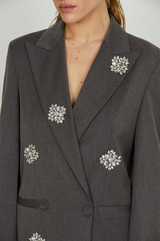 Giacca DULEDA manica lunga doppio petto applicazioni fiori strass