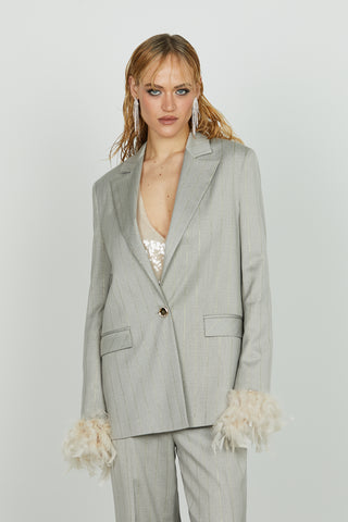 Giacca BREDA manica lunga con piume 1 bottone più patte gessato lurex